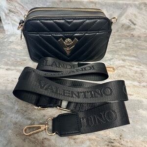 Valentino Orlandi Black Crossbody Camera Bag with Gold Details